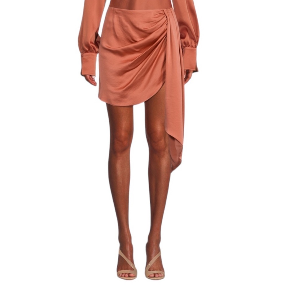 Jonathan Simkhai Mae Coral Satin Draped Asymmetrical Mini Skirt NWT 4
